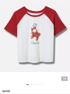 New Torrid Kewpie Cropped Short Sleeve Tee White & Red Size 2x NWT